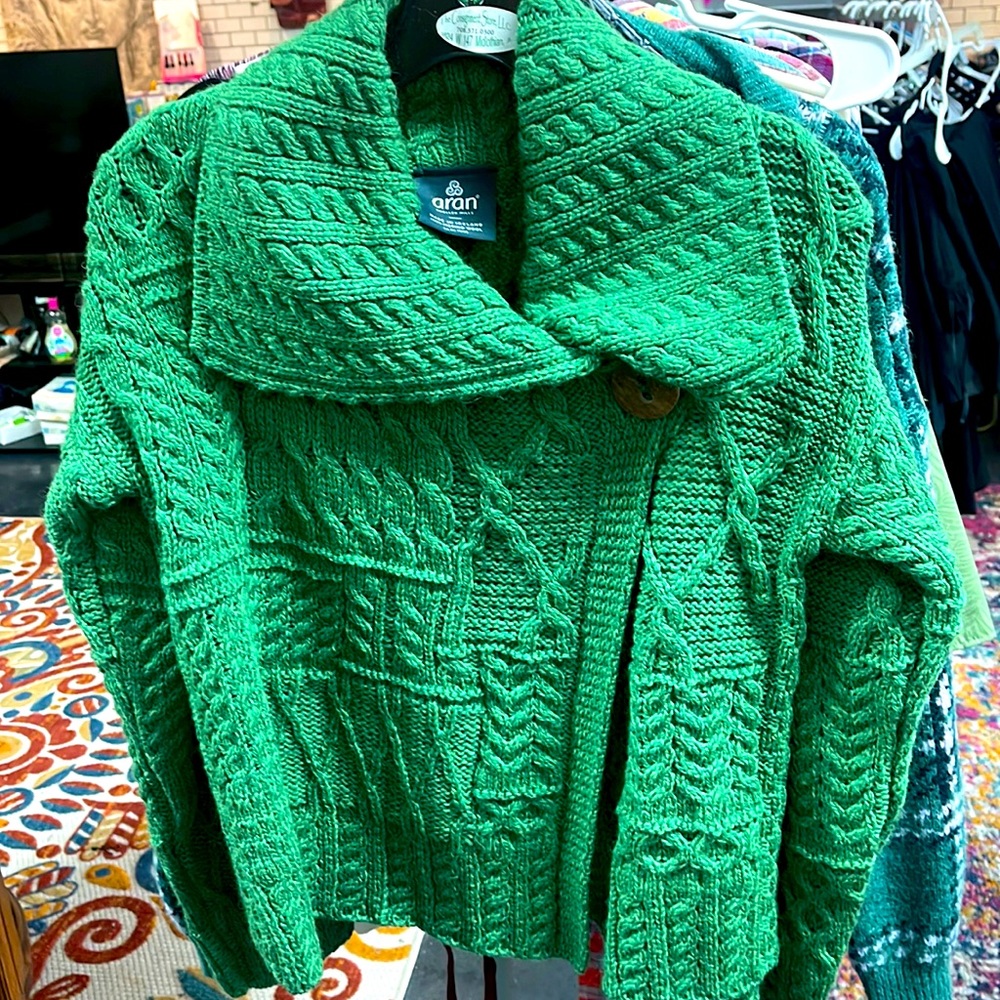 Irish Aran Knit Sweater Merino Wool Carriag Donn Single Button Cardigan …